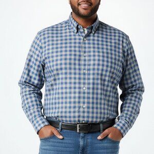 Joseph A Banks Blue & Tan Plaid Long Sleeve Button Up Shirt 2XLT